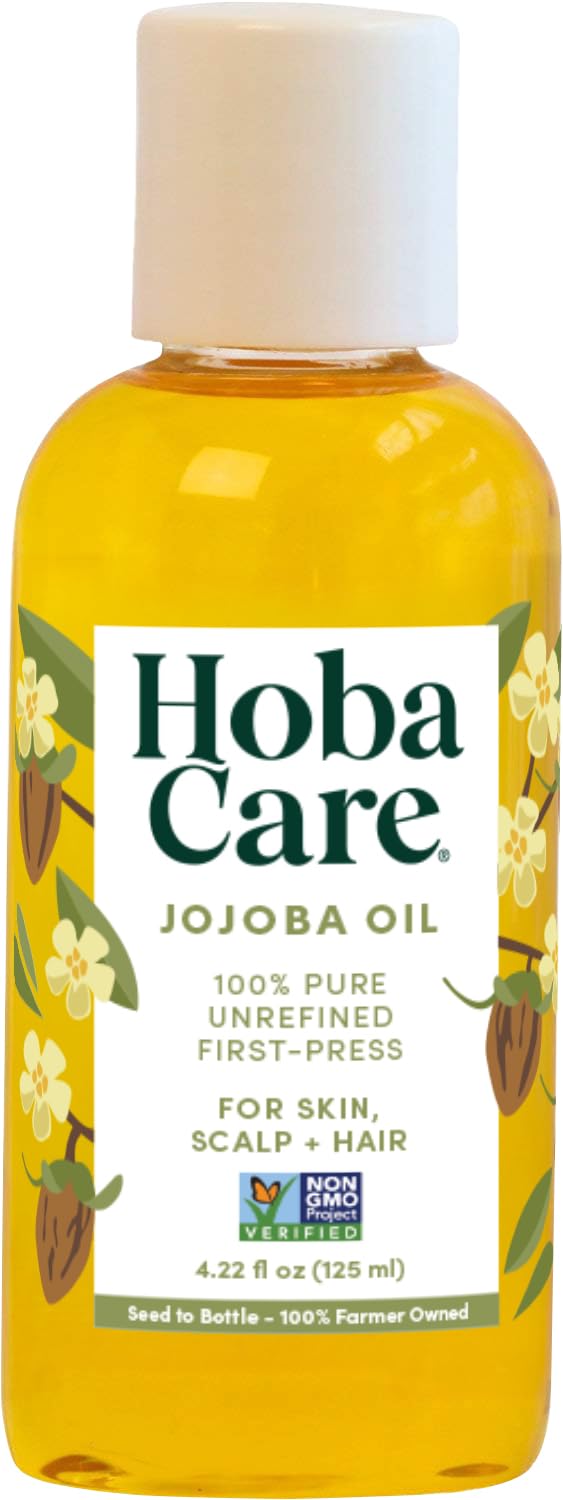 HobaCare Hexane Free Jojoba Oil for Nails & Cuticles, Dry Skin, Beard Care, Scalp Massage Therapy – Mini Travel Size Pure Unrefined Natural Carrier Oil for Skincare, Shaving, Hair Treatment (4.22 oz)