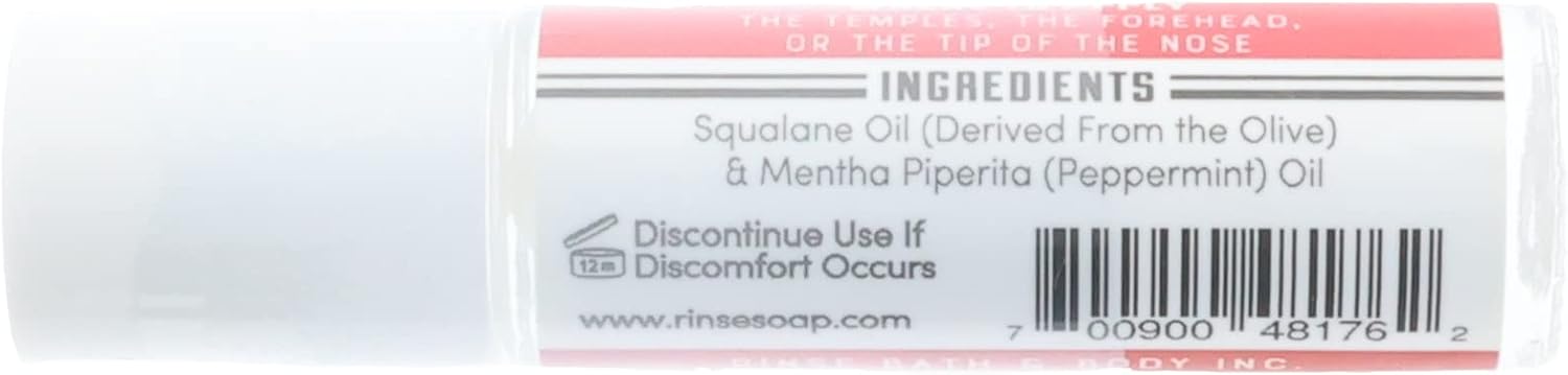 Rinse Bath & Body Peppermint Essential Oil Roll On - Premium Peppermint Oil w/Squalane Oil | No Mess and Easy Absorption | Soothing, Stress, Headaches & Energy | Travel Size | Non-GMO | .35oz