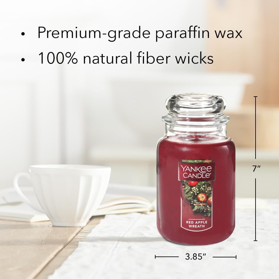 Yankee Candle Apple Wreath Scented Classic 22oz Large Jar Single Wick Candle Over 110 Hours of Burn Time | Holiday Gifts for All