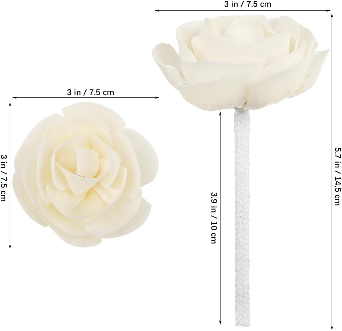 2pcs Camellia Flower Diffuser Sticks Natural Material Aromatherapy Reed Wood Flowers Fragrance Refills with Cotton Wick for Home and Office Decor