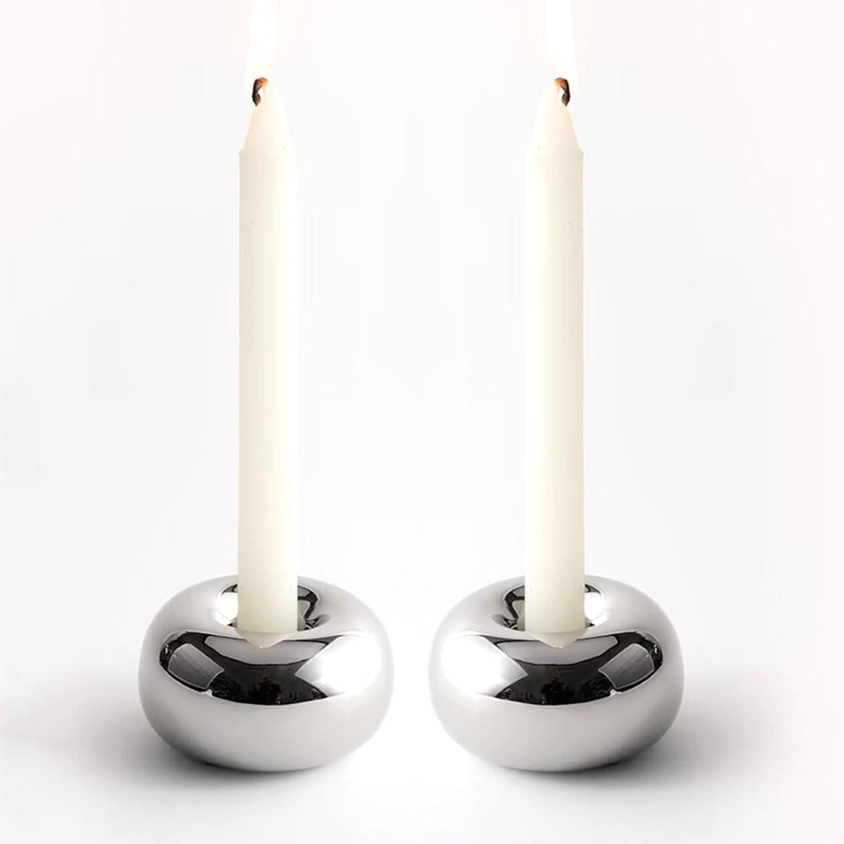 Silver Modern Doughnut Shaped Candlestick Holder