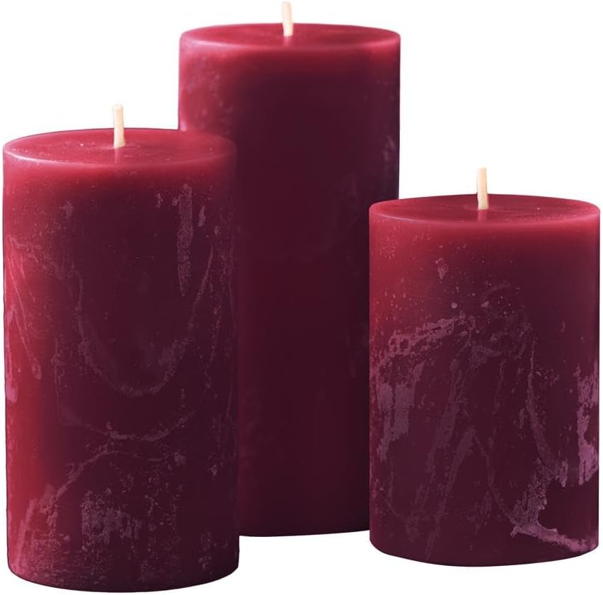 Simply Soson Burgundy Pillar Candles Set of 3, Rustic Pilar Candle, Dark Red Cinnamon Clove Scented Burgundy Fall Dripless Candles Ideal for Fall Decoration, Thanksgiving Gifts Autumn, Home Decor