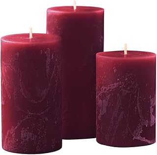 Simply Soson Burgundy Pillar Candles Set of 3, Rustic Pilar Candle, Dark Red Cinnamon Clove Scented Burgundy Fall Dripless Candles Ideal for Fall Decoration, Thanksgiving Gifts Autumn, Home Decor