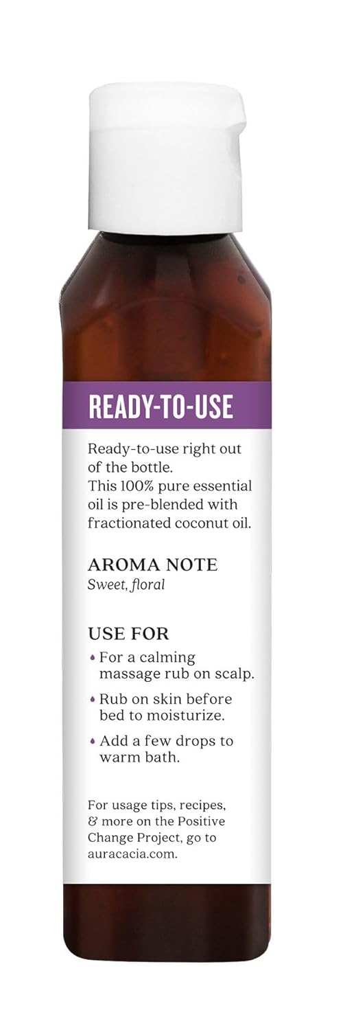 Aura Cacia Ready-to-Use Lavender Essential Oil in Fractionated Coconut Oil | GC/MS Tested for Purity | 4 fl. oz.