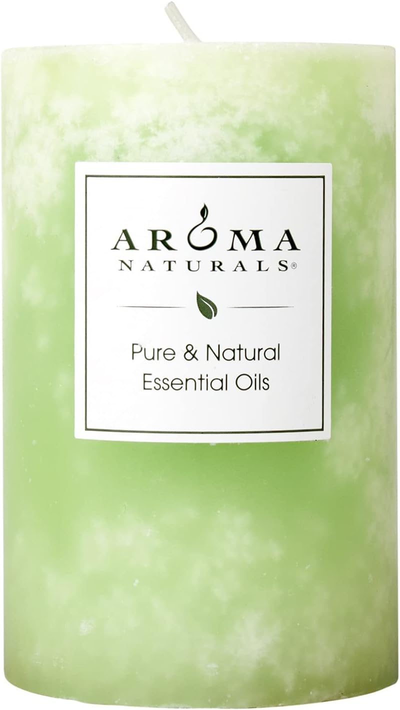 Aroma Naturals Litsea Cubeba and Bergamot Essential Oil Green Scented Pillar Candle, Verbena, 2.5 inch x 4 inch