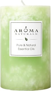 Aroma Naturals Litsea Cubeba and Bergamot Essential Oil Green Scented Pillar Candle, Verbena, 2.5 inch x 4 inch