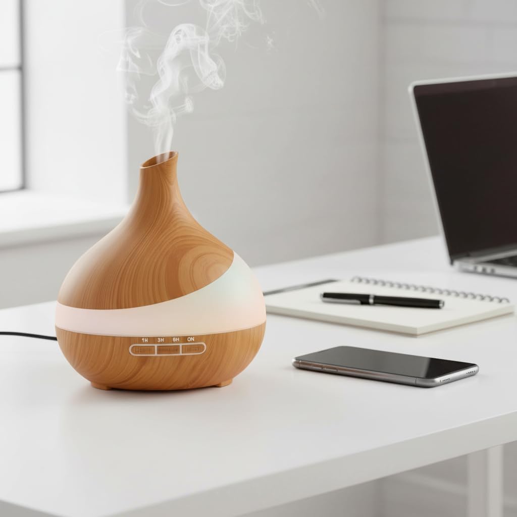 500ML Essential Oil Diffuser, Aroma Diffuser with Remote Control and 14 Colors LED Night Light, Quiet Cool Mist Humidifier for Bedroom Home Office Yoga Spa, Timer & Auto Shut-Off