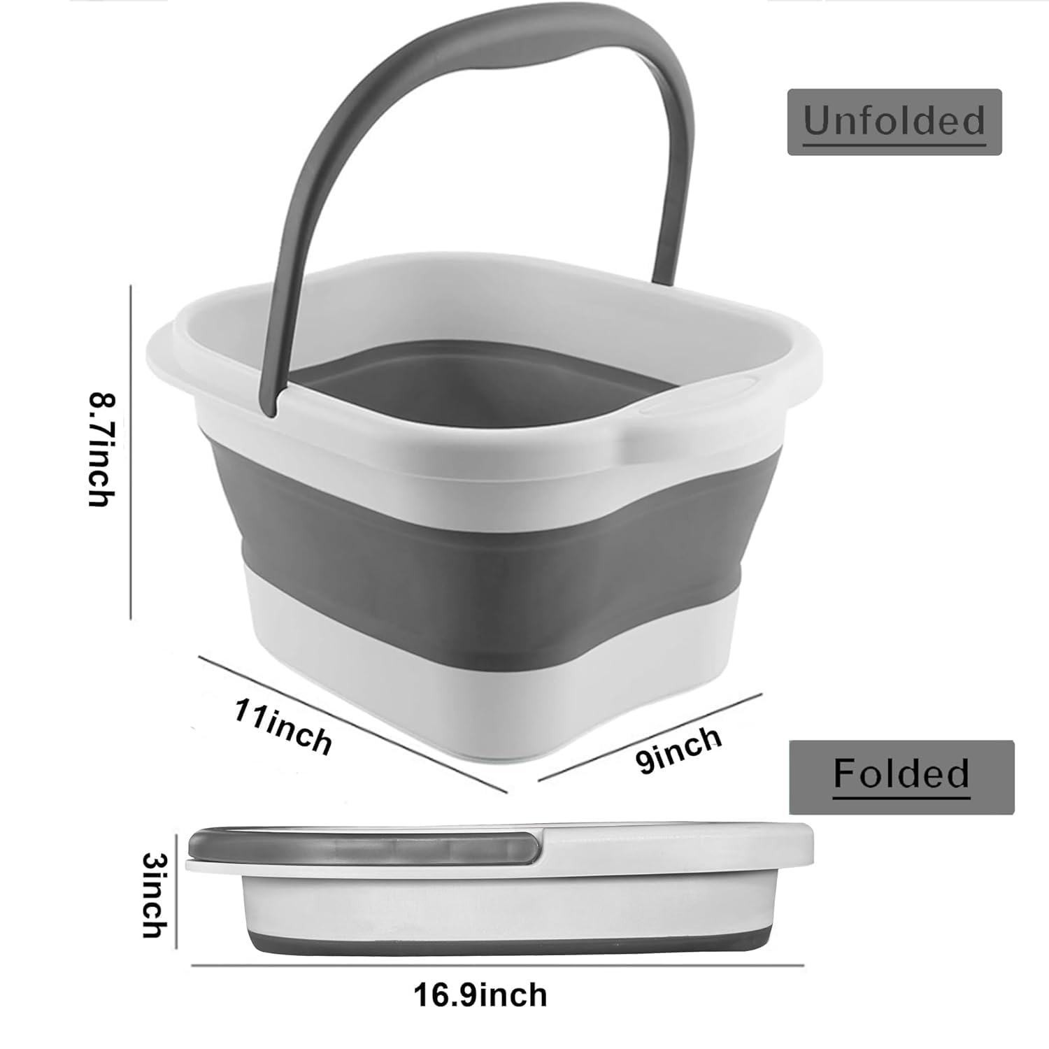 Collapsible Foot Bath Basin for Soaking Feet, Foot Soak Tub, Plastic Foot Bucket with Handles and Massage Acupoint for Pain Relief,Pedicure,Home Spa Treatment (White)