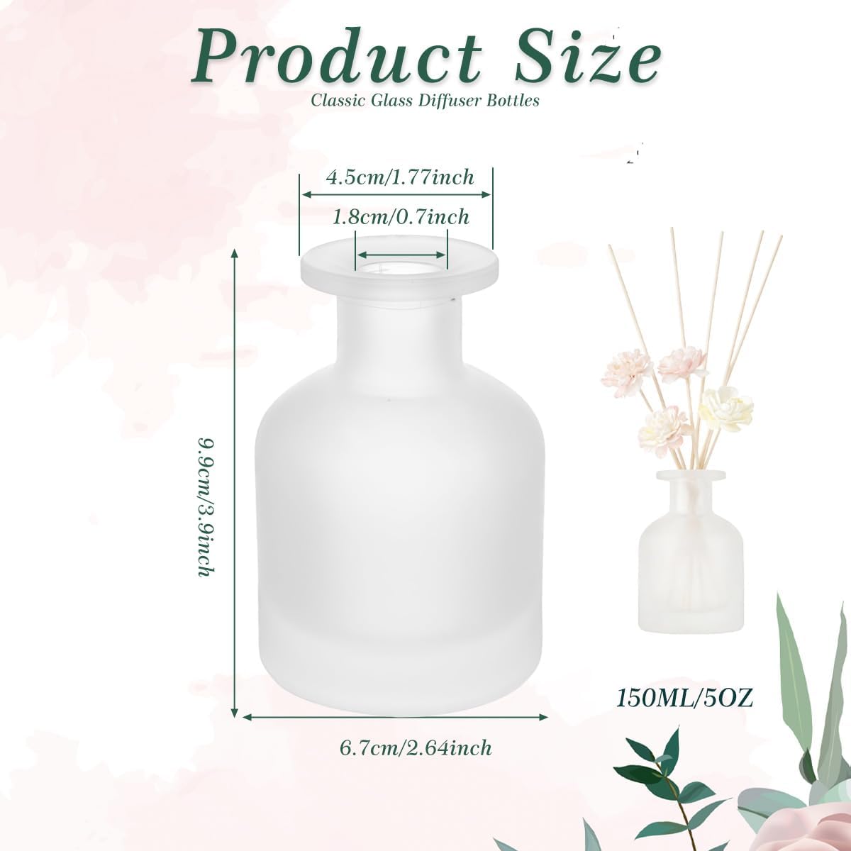 150ML/5OZ Empty White Frosted Glass Diffuser Bottles Refillable Aromatherapy Jars Essential Oil Perfume Storage Container DIY Fragrance Reed Diffuser Holders Accessories