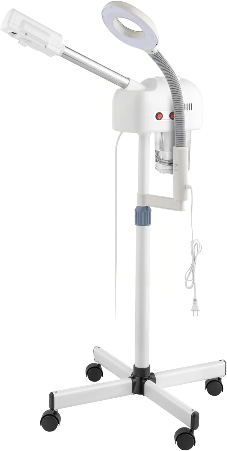 Professional Facial Steamer,2 in 1 Facial Steamer on Wheels with 3X Magnifying Lamp,Time Preset Function Design for Face Sauna Spa and Personal Care Use at Home or Salon