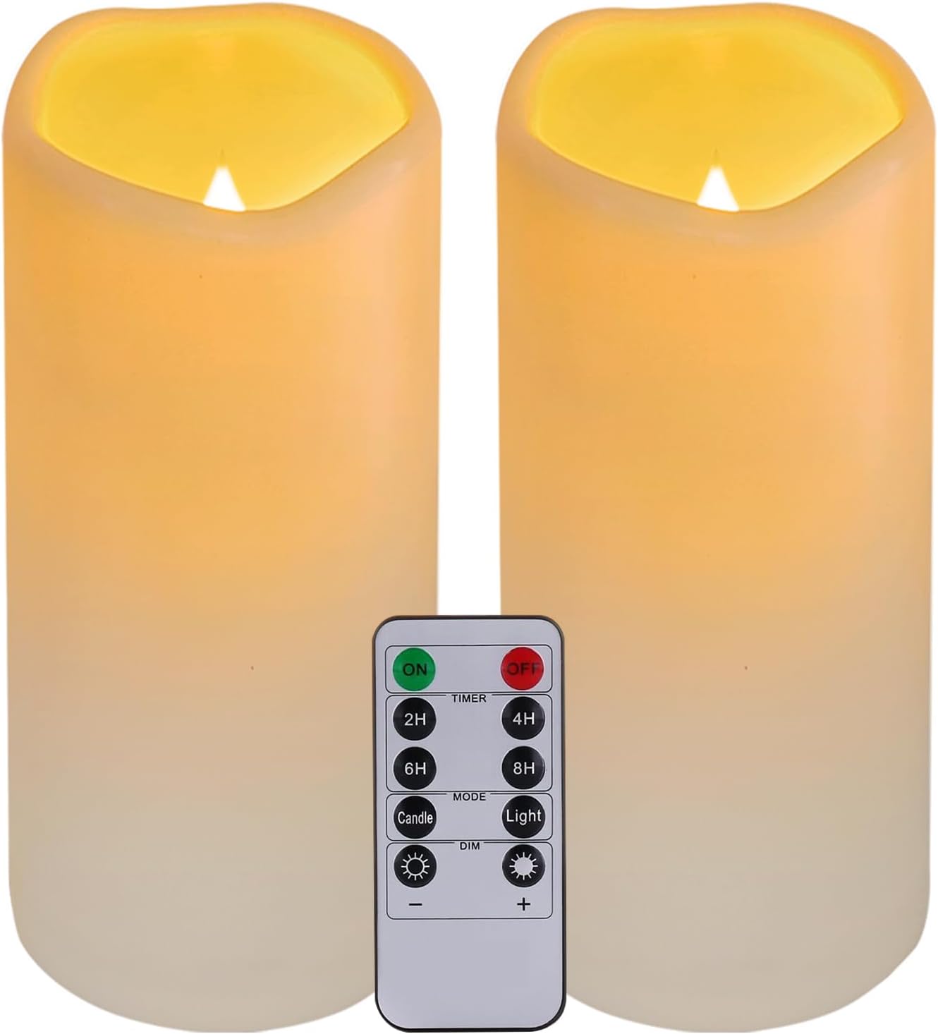Flickering Flameless LED Candles with 10-Key Remote & Timer, Waterproof Outdoor Indoor f Battery Operated Candles for Home/Wedding/Festival Décor Set of 2 (D3 x H5.5) Ivory