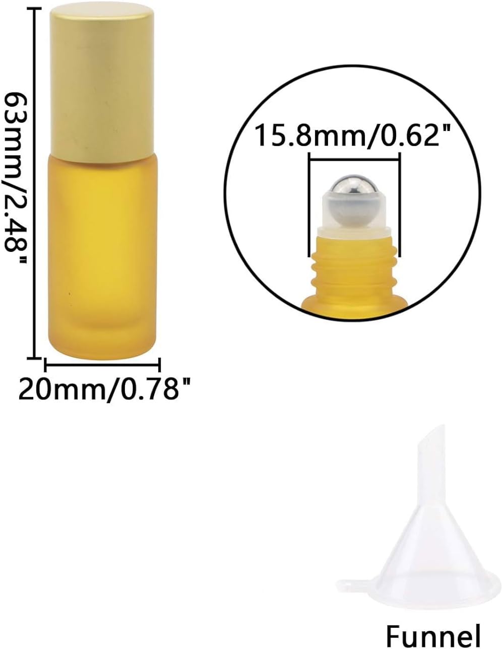 Kesell 5ml Roller Bottles for Essential Oil - Stainless Steel Roller Ball, Mini Glass Roll-On Bottle Empty Refillable Glass Container with Funnel for Aromatherapy Perfume Cosmetic, Pack of 10