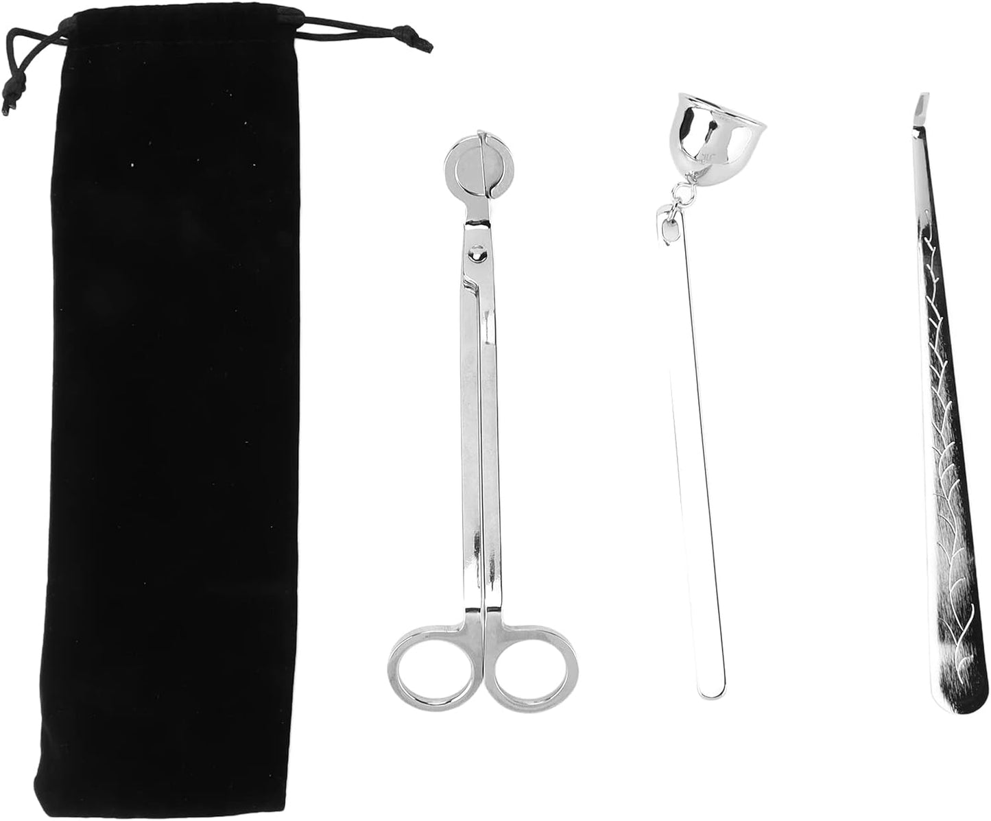 plplaaoo Candle Tool Set Elegant Design Premium Stainless Steel Candle Wick Trimmer Dipper Extinguisher Cover for Home Decor Aromatherapy Gifts Silver 4 Piece Set