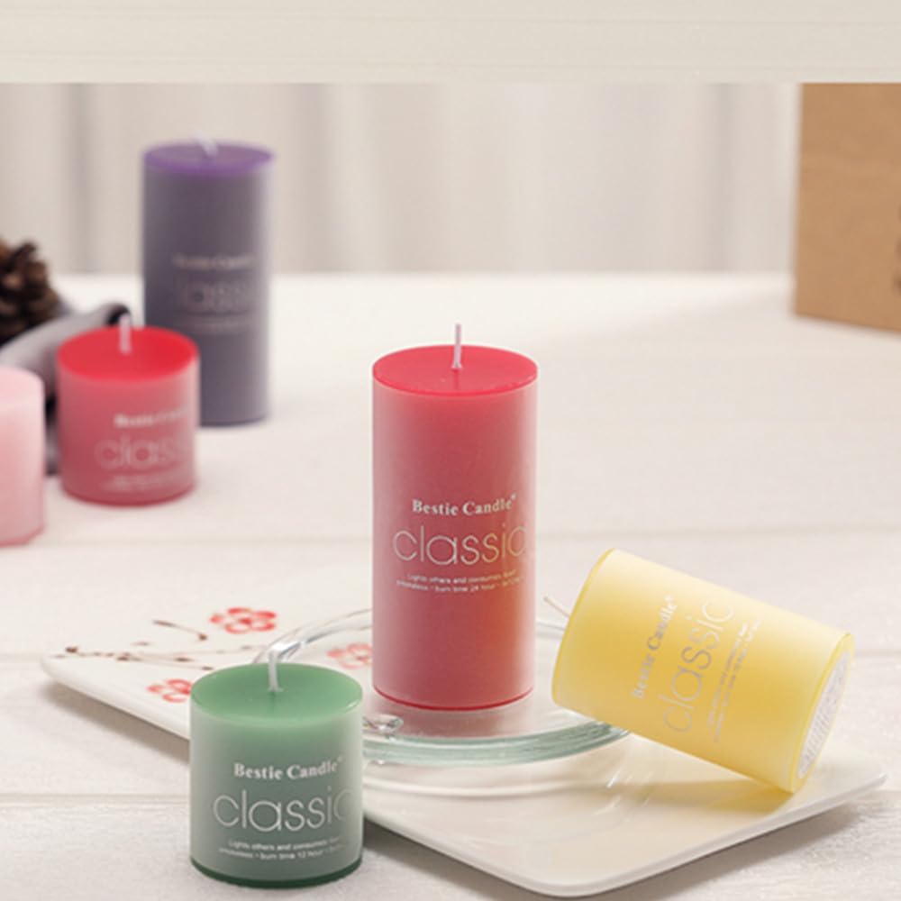 OUKEYI 8 Pack Pillar Candles, Scented, Smokeless, Lemon and Jasmine, 2x2 inch, Long-Lasting, Clean Burning, for Home Decor, Bathroom, Wedding Decorations