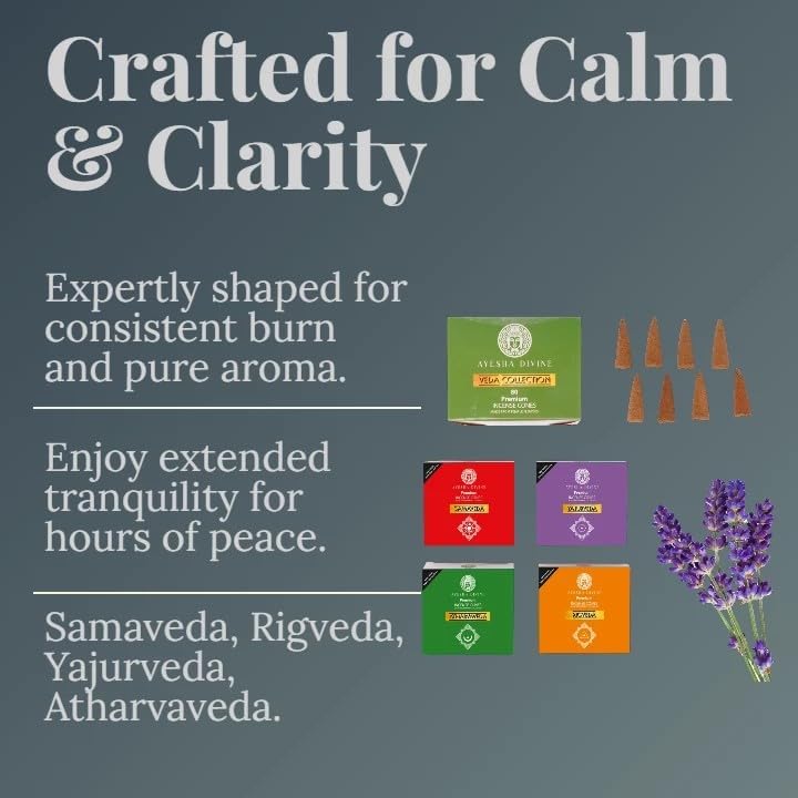 Incense Cones Variety Pack - Veda Collection Samaveda Rigveda Yajurveda Atharvaveda - 80 Natural Hand-Rolled Cones, Organic & NonToxic, Long Burning Aroma for Meditation, Yoga, Relaxation Gift Set