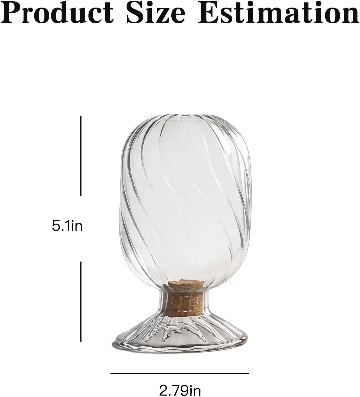 Clear Glass Match Holder Jar with Swirl Pattern, Decorative Match Storage Bottle with Cork Lid & Footed Base for Home & Bar