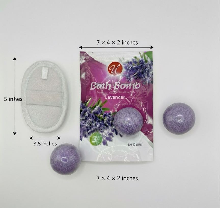 Lavender Bath Bombs 3 Pack with Exfoliating Sponge, Relaxing Aromatherapy Fizz for Men and Women, Spa Gift Set for Self Care, Skin Softening Essentials for Stress Relief and Home Bath Relaxation