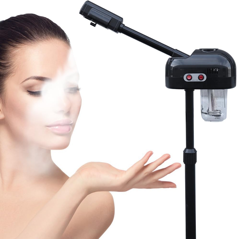 Professional Facial Steamer Tools for Esthetician, Skin Care and Deep Cleaning, 2 in 1 Face Machine, Ozone Face Steamer for Facial, Hot Mist Skincare for Spa, Salon and Home Use (Black)