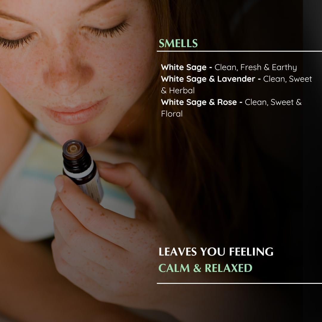 White Sage, White Sage with Lavender & Rose Essential Oil Diffuser Blend by Aromafume | 3 x 10ml | Essential Oil Blend | Smoke-Free, Non Toxic Alternative to Smudging