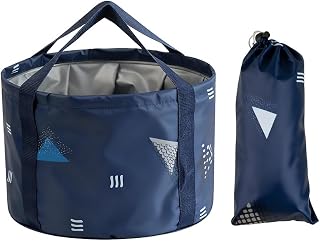 Portable Foot Soaking Tub 18 L, Collapsible Bucket for Soaking Feet, Foot Soaking Bath Bucket with Handle (Navy Triangle)