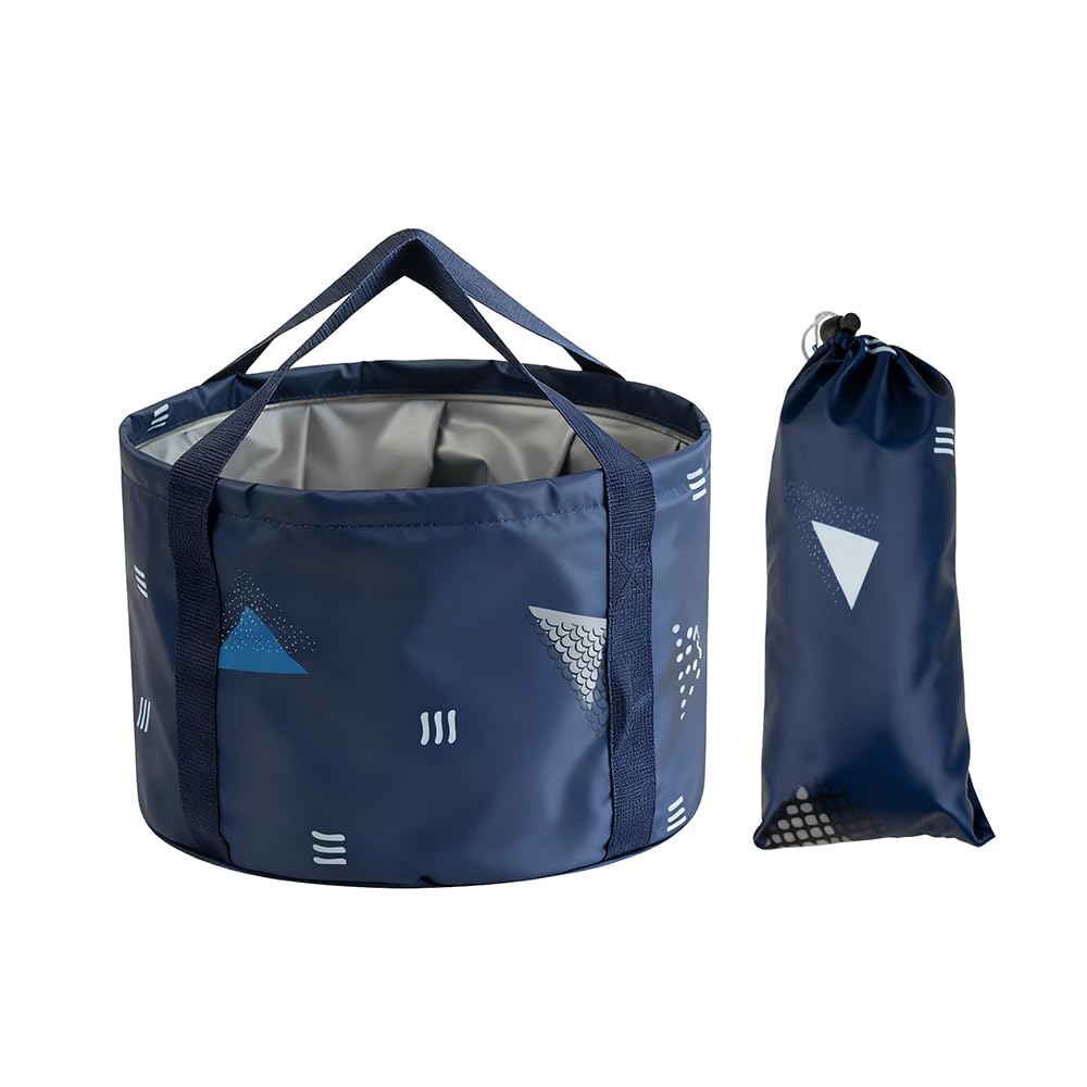 Portable Foot Soaking Tub 18 L, Collapsible Bucket for Soaking Feet, Foot Soaking Bath Bucket with Handle (Navy Triangle)