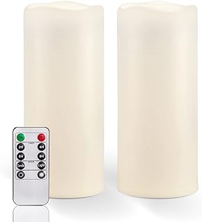 Homemory 10" x 4" Large Waterproof Outdoor Flameless Candles with Remote Control and Timer, Battery Operated Flickering LED Pillar Candles for Outdoor Larterns, Porch, Long Lasting, Set of 2