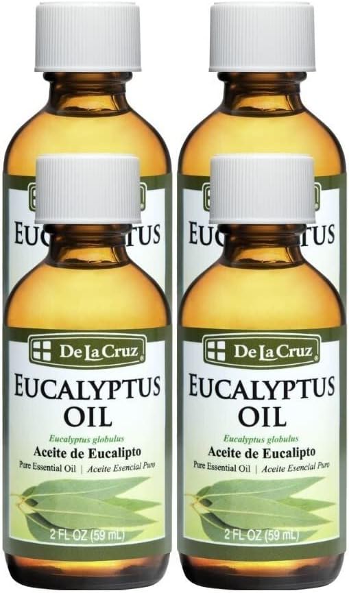 De La Cruz Eucalyptus Essential Oil Aromatherapy for Diffuser or Humidifier, 100% Pure Steam Distilled Eucalyptus Globulus 2 FL OZ (4 Bottles)