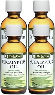 De La Cruz Eucalyptus Essential Oil Aromatherapy for Diffuser or Humidifier, 100% Pure Steam Distilled Eucalyptus Globulus 2 FL OZ (4 Bottles)
