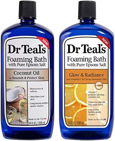 Dr. Teal's Foaming Bath Variety Gift Set (2 Pack, 34oz Ea) - Nourish & Protect Coconut Oil, Glow & Radiance Vitamin C & Citrus