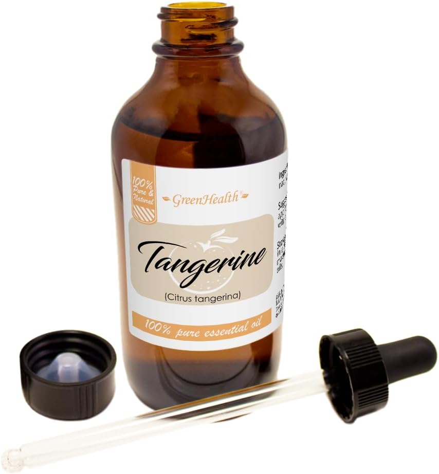 Tangerine Essential Oil – 4 fl oz (118 ml) Glass Bottle w/Glass Dropper – 100% Pure Essential Oil – GreenHealth