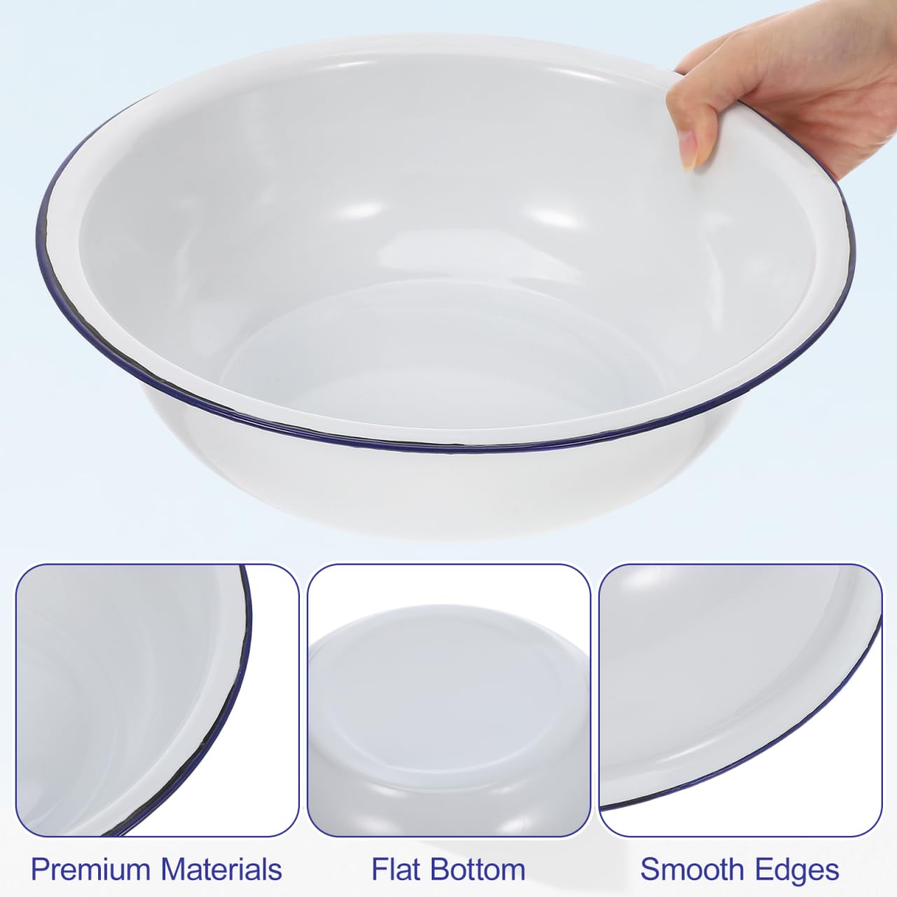 KESYOO Enamel Foot Soaking Basin, Vintage-style Foot Bath Tub, Classic Footbath for Home Spa Pedicures Washing, Slim Space-saving Design, White with Blue Rim, 11. 8 Inch
