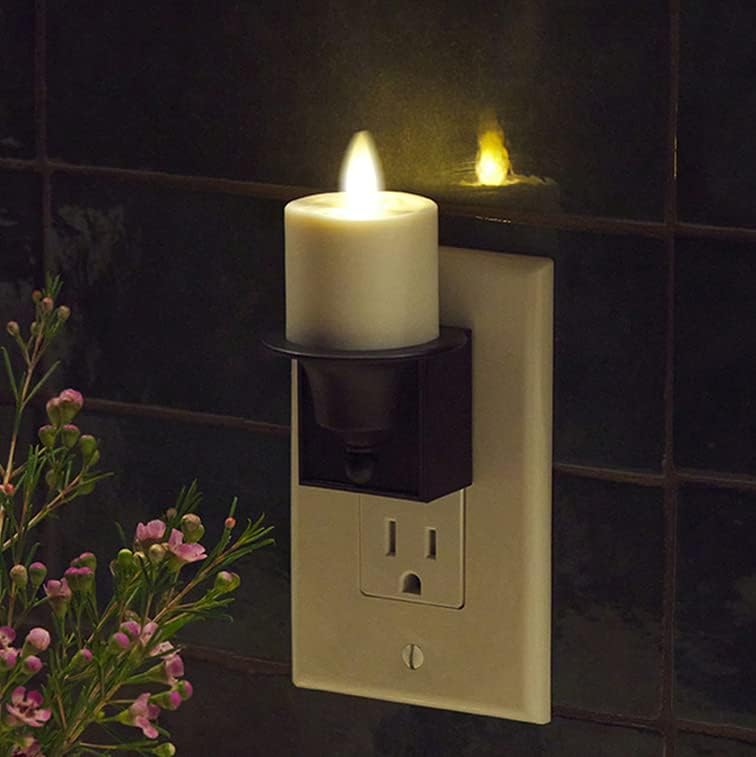 Luminara Flameless Candle Nightlight w/Dusk to Dawn Light Dark Auto Sensor, Black Wall Plug Indoor Night LED Light w/Real-Flame Effect Technology, Bathroom Bedroom Hallway, No Remote Needed