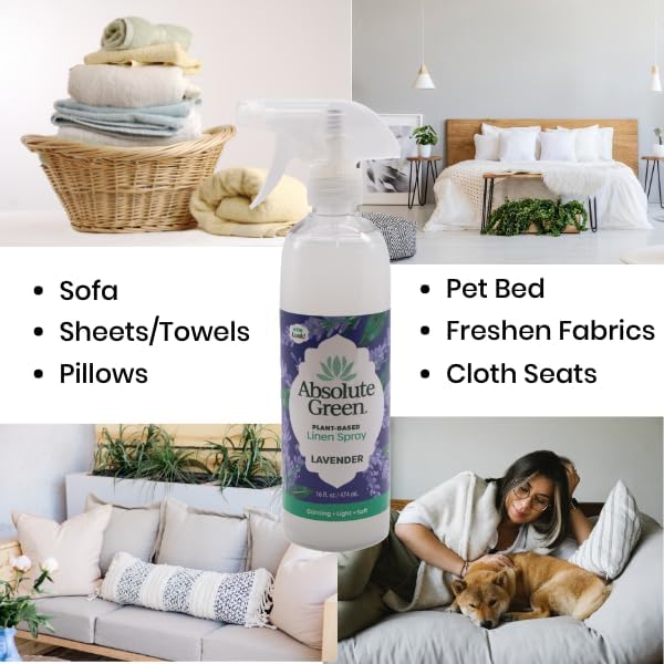 Absolute Green Lavender Linen and Fabric Spray, Freshen Fabrics, Laundry and Pillows, Pet Safe, Natural Lavender Scent, 16 oz