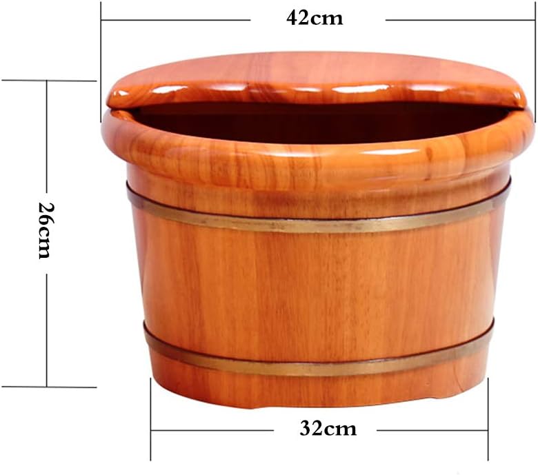 Smooth and Delicate Pedicure Barrels Foot Washing Wooden Barrel Wooden with Lid Bubble Basin Massager(C)