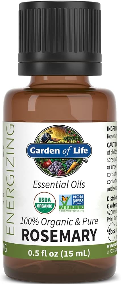 Garden of Life Essential Oil, Rosemary 0.5 fl oz (15 mL), 100% USDA Organic & Pure, Undiluted & Non-GMO - for Diffuser, Aromatherapy, Meditation - Energizing, Stimulating, Refreshing, Clarifying