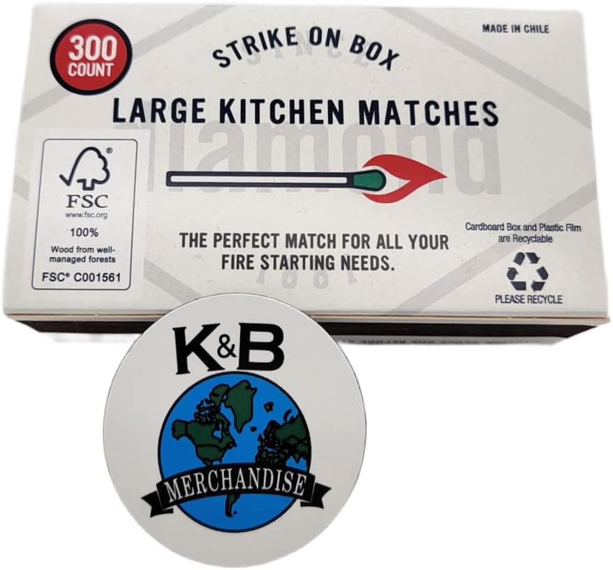 Strike On Box Matches (3 Boxes of 300) Multi Use Candle Fireplace Grill BBQ Kitchen Camping and Many Other Occasions Includes a K&B Merchandise Magnet [Packaging May Vary]