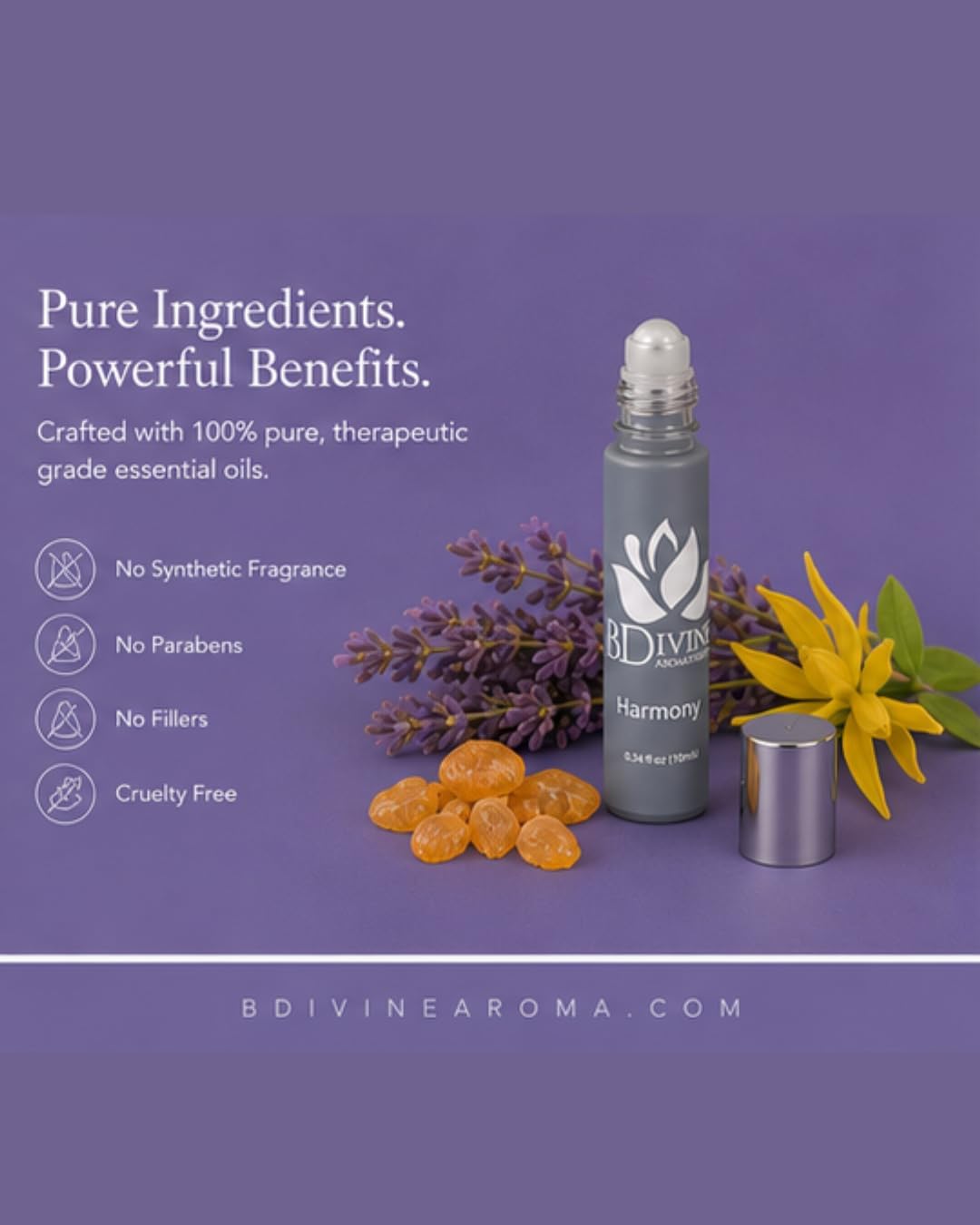 B Divine Aromatherapy Essential Oil Roll-On – 100% Pure Therapeutic Grade | Natural Aromatherapy for Stress Relief, Sleep, Energy, & Focus | Easy On-the-Go Wellness | 10ml (Harmony)