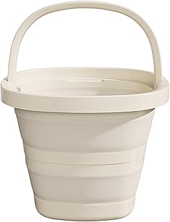 Folding Bucket, Water Bucket, 5L, 10L, Thick, Multi-Functional, Convenient, Foot Bath, Square, Stylish, Camping, Laundry, car wash, Foot Bath, Fishing (Beige-5L)