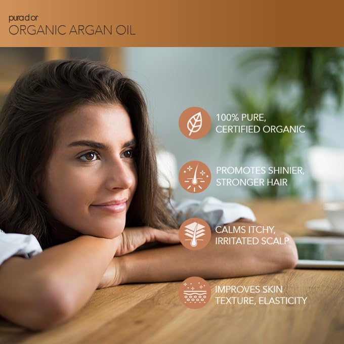 PURA D'OR USDA Organic Moroccan Argan Oil–100% Pure Cold-Pressed Virgin Grade–Treatment for Hair, Skin, Face, Body– Helps Dry Skin, Scalp Care, Split Ends, Nails & Cuticles 4 Oz - Hair Regrowth Tonic