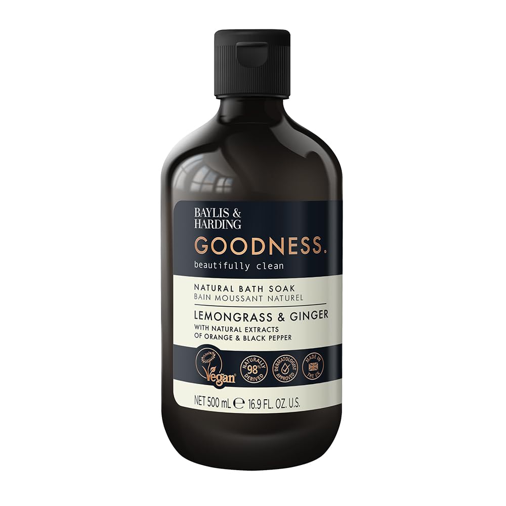 Baylis & Harding Goodness Lemongrass & Ginger Natural Bubble Bath 16.9 fl. oz (Pack of 3) - Biodegradable Formula - Vegan Friendly