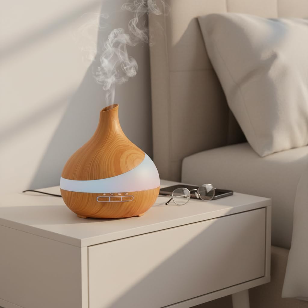 500ML Essential Oil Diffuser, Aroma Diffuser with Remote Control and 14 Colors LED Night Light, Quiet Cool Mist Humidifier for Bedroom Home Office Yoga Spa, Timer & Auto Shut-Off