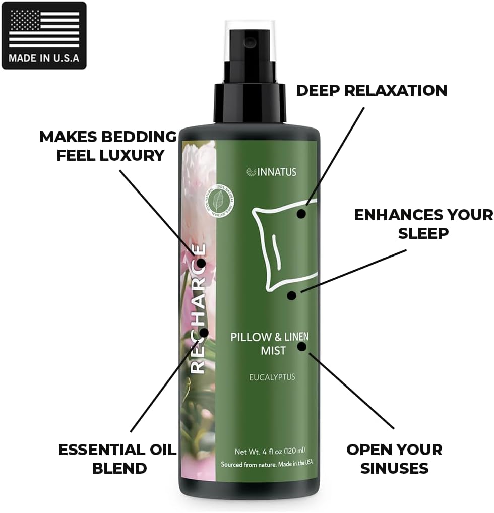 All-Natural Rose Pillow & Linen Spray – 4oz Aromatherapy Mist for Relaxation & Better Sleep – Chemical-Free, Water-Based Bedding & Room Spray (Eucalyptus)
