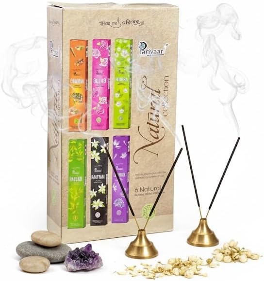 House of Bharat Rolled Masala Incense Sticks, 12 Packs (216g), 180 Sticks; Organic Natural Agarbatti: Chandan, Gulab, Mogra, Raatrani, Lavender; for Yoga, Meditation, Aromatherapy, Home Fragrance