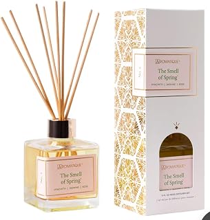 Aromatique, Reed Diffuser Set, Reusable, Refillable Glass Vessel Includes 8 Reed Sticks, Flame Free, Luxury Home Decor Fragance, Boxed for Gifting, (Standard, Smell of Spring)