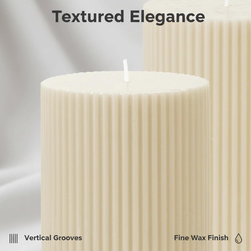 Pillar Candles Set of 4, Large Soy Wax Scented Pillar Candles Modern Home Decor for Bathroom Living Room, Ideal as Wedding, Parties, Spas, Dinner, Home Decoration, Church (Cream)