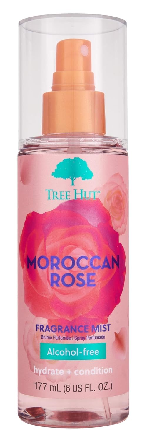 Tree Hut Moroccan Rose Hair & Body Mist, Hydrating & Alcohol-Free Body Spray, Fragrance with Bergamot, Tea Rose & Amber Notes, Alcohol-Free Formula, 6 Fl Oz.
