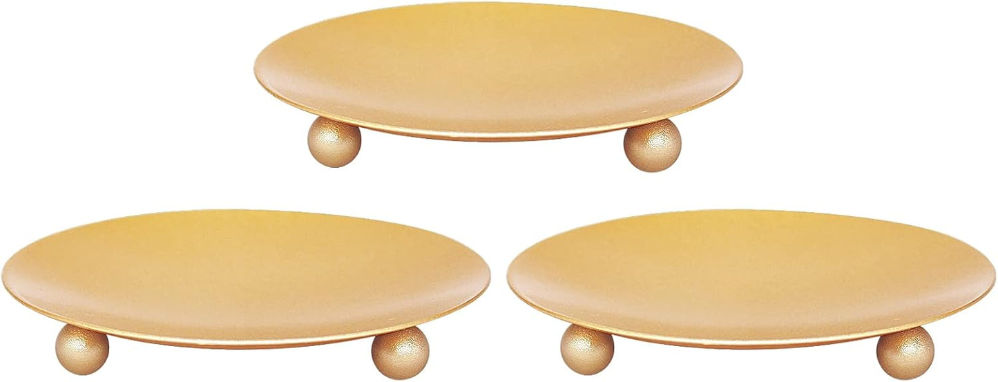Candle Holder Decorative Iron Plate,Candle Stand for LED & Wax Candles,Spa,Bathroom,Weddings,4.33x0.78inch,Set of 3 (Gold)