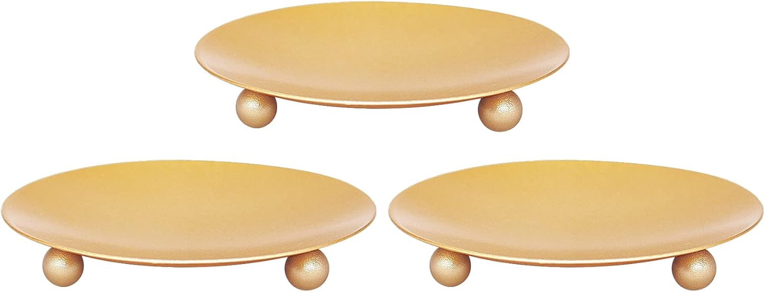 Candle Holder Decorative Iron Plate,Candle Stand for LED & Wax Candles,Spa,Bathroom,Weddings,4.33x0.78inch,Set of 3 (Gold)