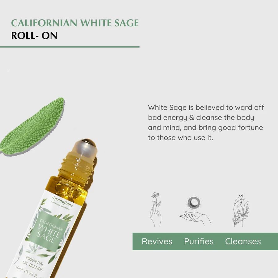 Californian White Sage Essential Oil Roll-On Blend by Aromafume | 10ml/0.33 fl oz | Aromatherapy Oil for Cleansing Negative Energy & Protection | Ethically sourced | Sage Oil for Smokeless Smudging