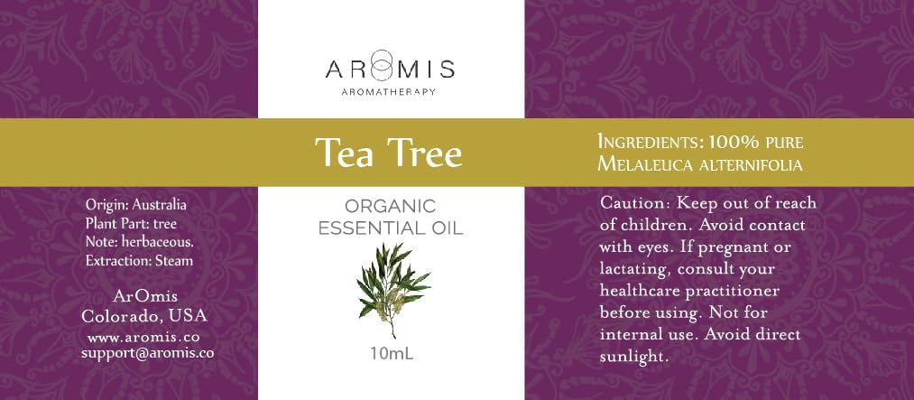 ArOmis Organic Tea Tree Essential Oil - 100% Pure Therapeutic Grade - Undiluted, Premium Oil - 150 Micron Filtered, Perfect for Aromatherapy Diffusers (10ml / .34 fl oz)